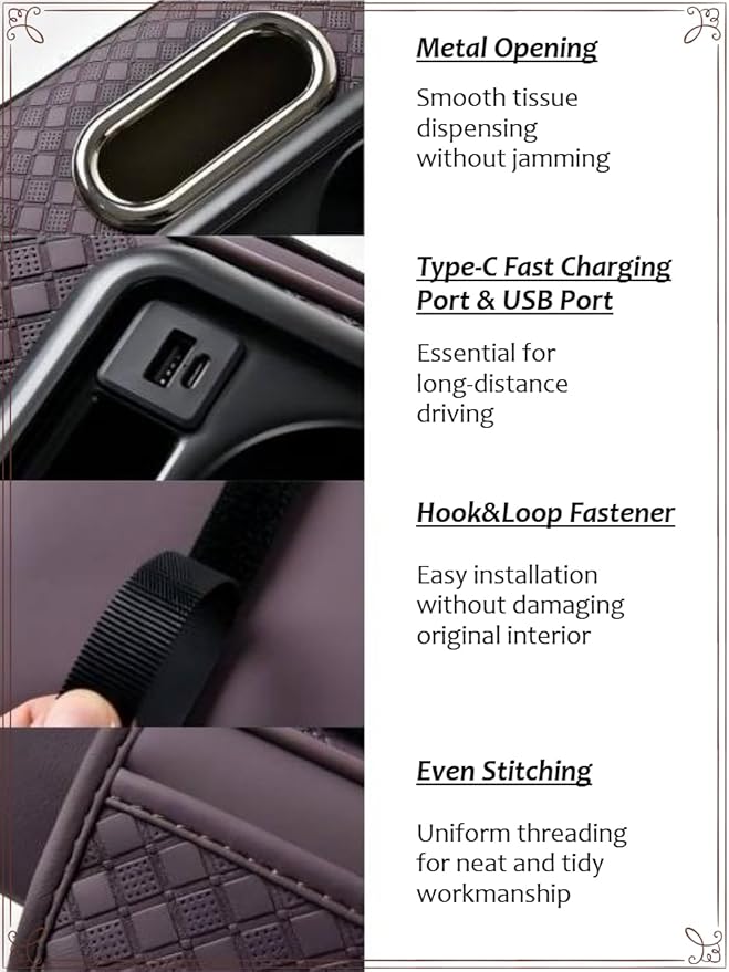 2026 Upgraded Car Center Console Cushion with 30w USB& Type-C Charging Ports, Leather Car Armrest Pad Cover, Interior Accessories for Most Vehicles (Ergonomic Sloped Version, Coffee)