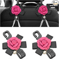 Car Seat Headrest Hook, 2PCS Cute Flower Vehicle Backseat Organizer Hanger for Purse Grocery Bag Coat, Auto Interior Hanging Decor Accessories, Universal for SUV Sedan Truck (Red)