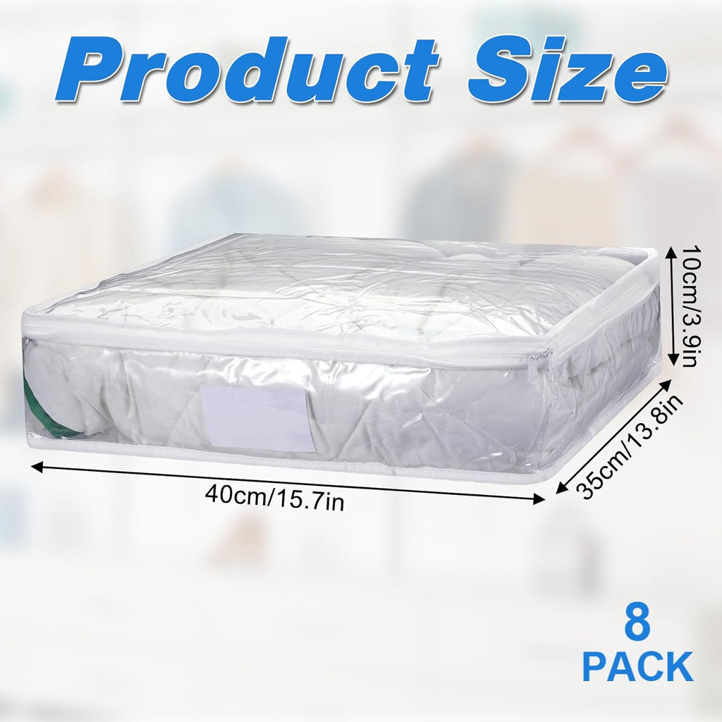 8 Pcs Clear Plastic Storage Bags with Zipper, 15.7 x 13.8 x 3.9 Inch Pvc Sweater Sheet Organizer Waterproof Zippered Clothing Storage Bags for Clothes, Linen, Pillow, Sheets, Blankets