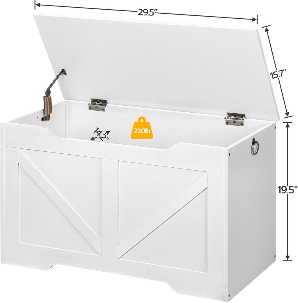 HOOBRO Storage Bench, 29.5” Retro Wooden Storage Chest with U-Shaped Cut-Out Pull, Safety Hinge, Supports 220 lb and Easy Assembly for Toy Box Organizer (White) WT77CW01