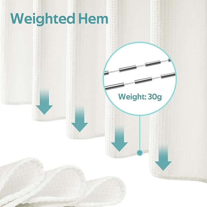 Vipfree 3 in 1 Shower Curtain Set, Waffle Shower Curtain and Liner Set with 12 Double Sided Shower Curtain Hooks, 258GSM Luxury Weighted Cloth Shower Curtains for Bathroom, 72 W x 84 H, Cream