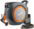 Ruvup Retractable Garden Hose Reel,1/2in x 150ft Water Hose Reel with Metal Bracket, UV Resistant Automatic Hose Reel Wall Mount for Outside, Slow Retraction Any Length Lock 10 Spray Nozzle
