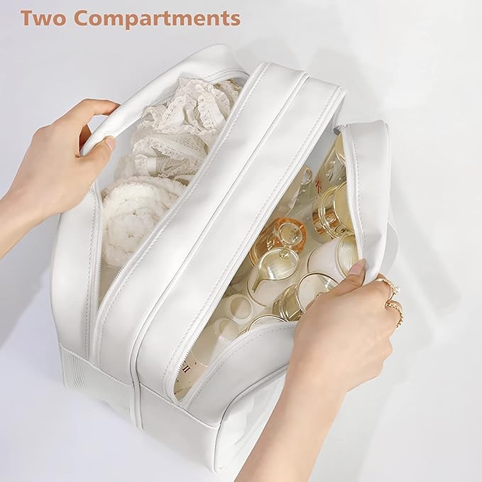 DAPOWER Travel Toiletry Bag for Women and Men, Matte Translucent Toiletry Bag with Handy Handle, Makeup Cosmetic Organizer Bag for Travel Toiletries Accessories (White-XL)