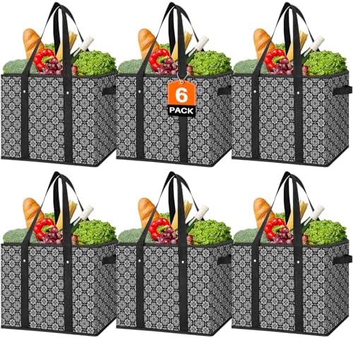 Reusable Grocery Bags 6 Pack, Foldable & Water Resistant Shopping Bags