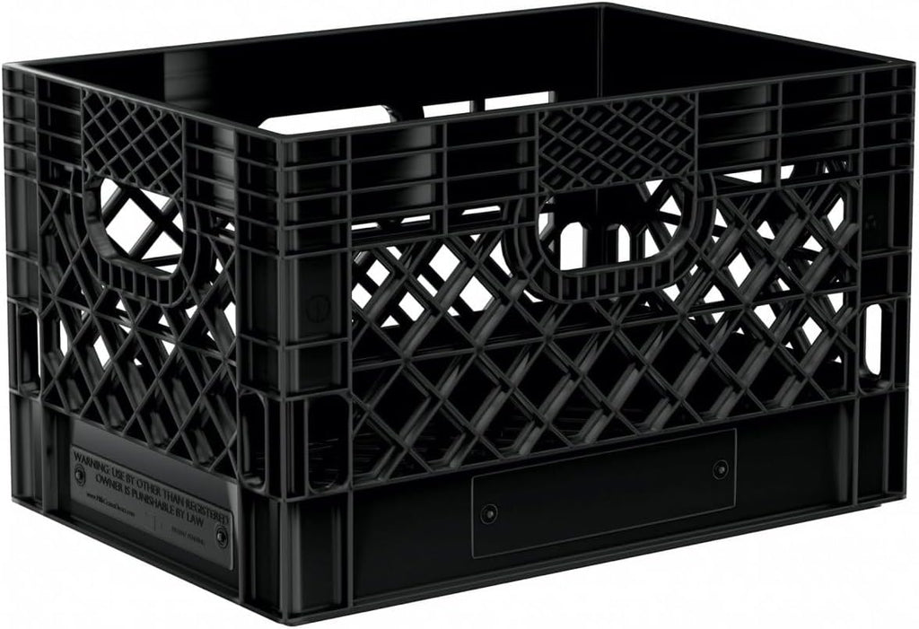 Heavy Duty Plastic Storage Milk Crates, Stackable Utility Organizer Bins, 19x11x13 Inches, 6 Pack, Made in USA, 24 Qt/6 Gallon Capacity (Black)