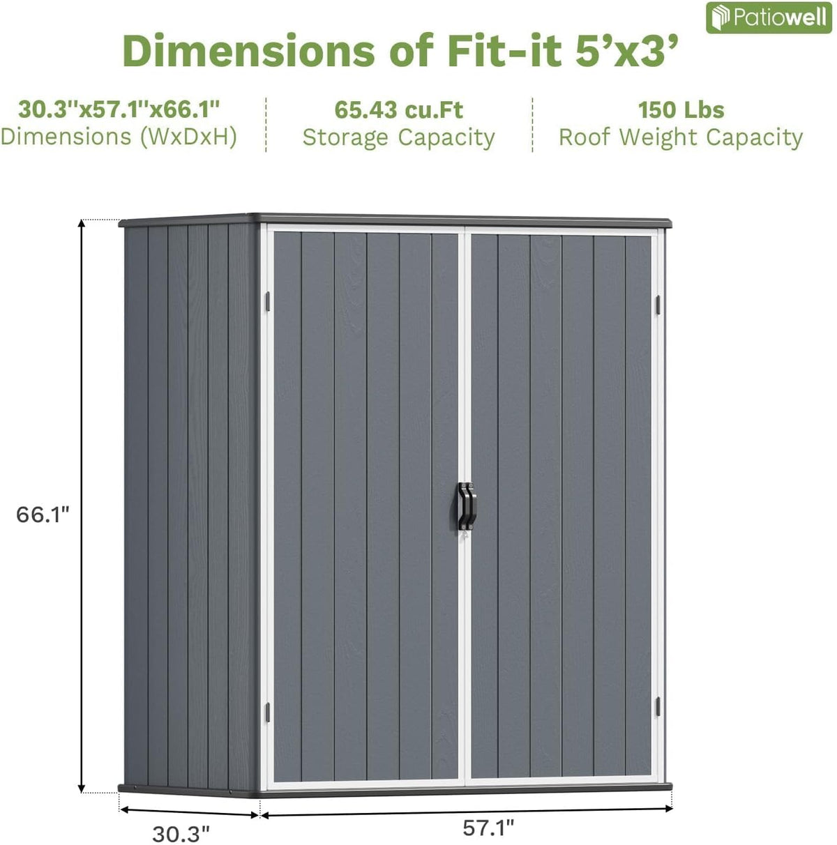 Patiowell Plastic Outdoor Storage Shed, 5 x 3 FT Patio Outdoor Storage Cabinet with Stable Roof & Lockable Doors, Waterproof Resin Shed for Tools, Patio Furnitrue Accessories, Dark Gray