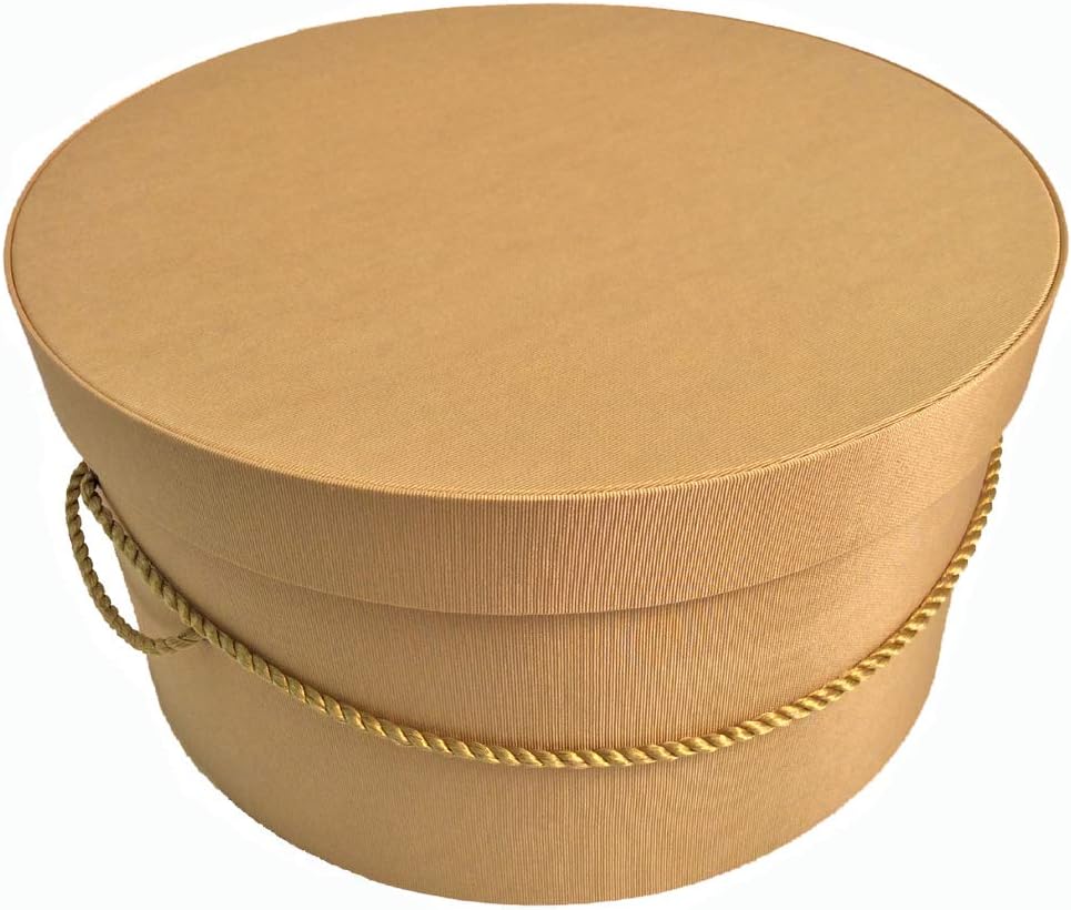 Sarah's Hat Boxes Classic Gold Hat Box – 12.75" x 6.5" (Dia. x Ht.) Handmade in USA – Odorless Non-Toxic Adhesive, Cording Handle – Premium Storage for Hats & Accessories