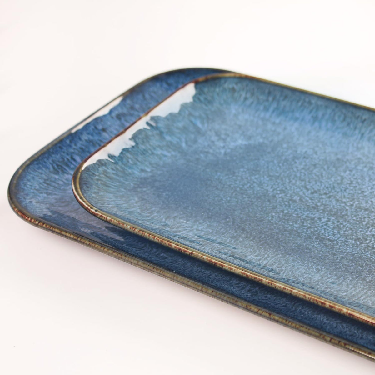Porcelain Dinner Plates Blue 2 PCS, Serving platters for entertaining, for Fruit, cheese, snack, Bread, cupcake, Salad - Scratch Resistant durable, Microwave, Dishwasher Safe