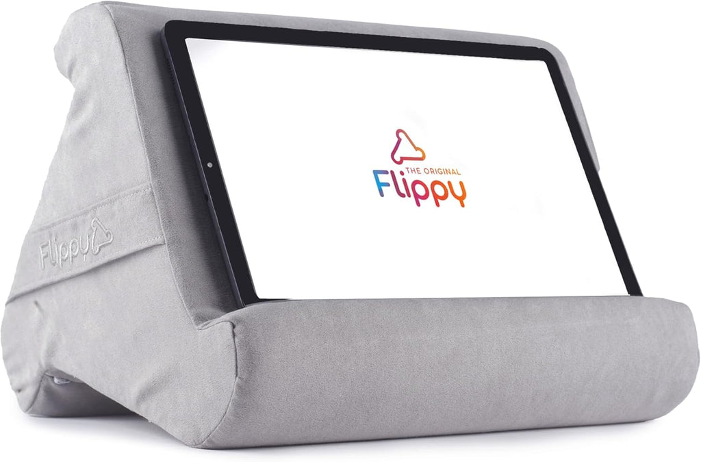 Flippy Original Tablet Pillow Stand & iPad Holder, Gift for Book Lovers & Readers, Multi-Angle Stand with Storage for Lap, Desk & Bed, Compatible with Kindle, Fire, iPad & Samsung, Greyster
