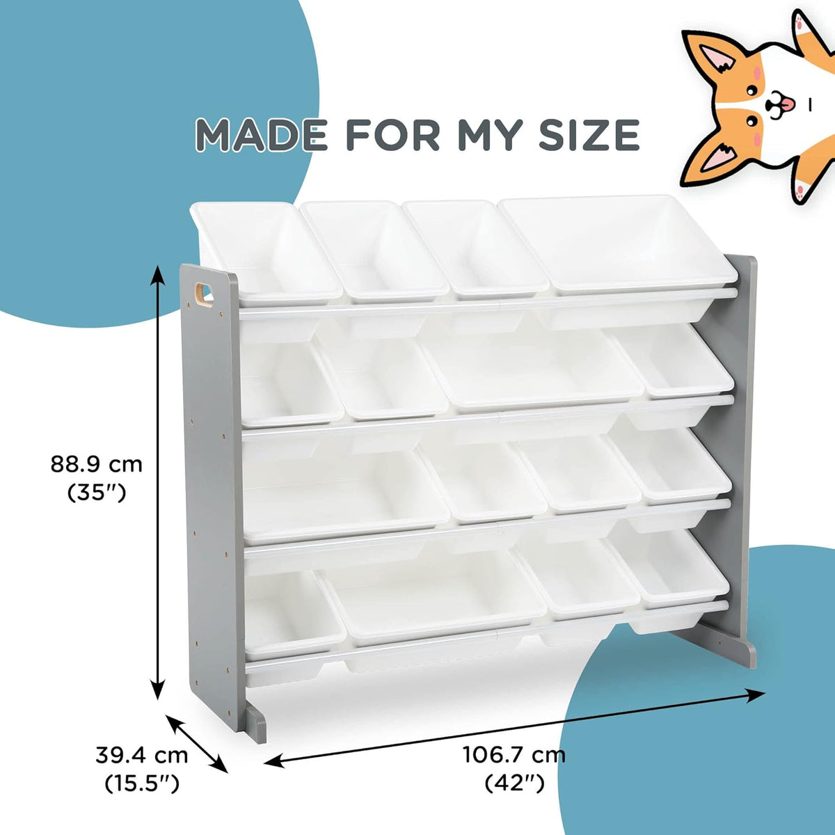 Humble Crew Supersized Toy Storage Organizer with 16 Removable Bins, Grey/White – Large Toy Storage for Toddlers Ideal for Kids' Rooms, Playrooms, and Nurseries - Modern Toy Bins for Kids
