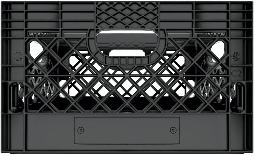 Heavy Duty Plastic Storage Milk Crates, Stackable Utility Organizer Bins, 19x11x13 Inches, 6 Pack, Made in USA, 24 Qt/6 Gallon Capacity (Black)