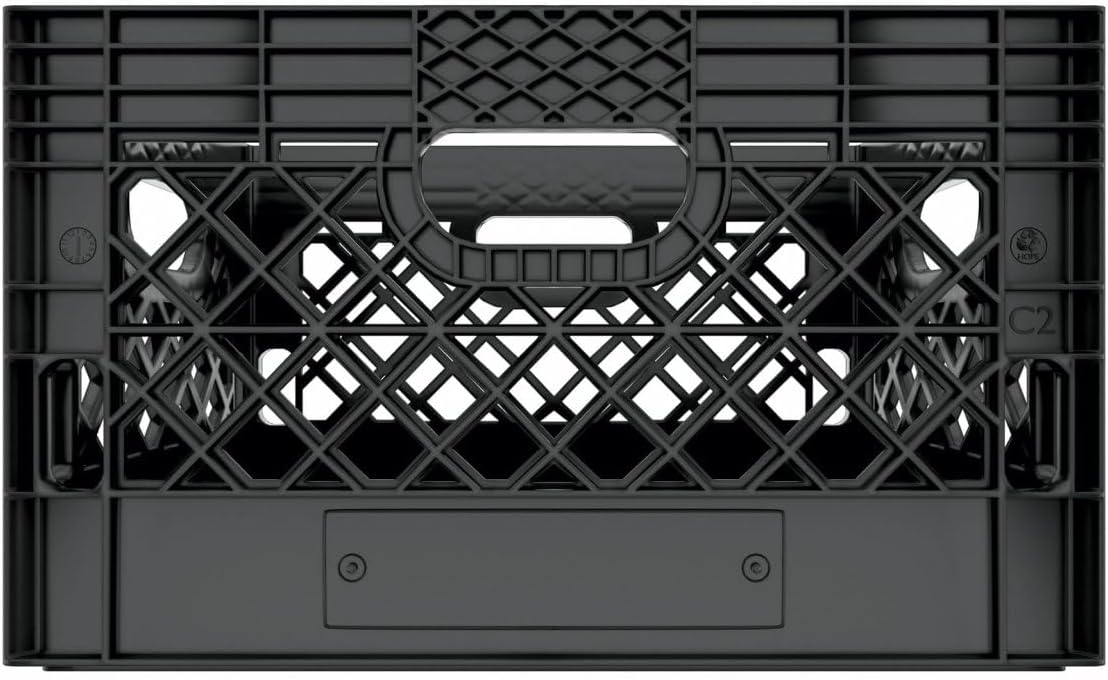 Heavy Duty Plastic Storage Milk Crates, Stackable Utility Organizer Bins, 19x11x13 Inches, 6 Pack, Made in USA, 24 Qt/6 Gallon Capacity (Black)