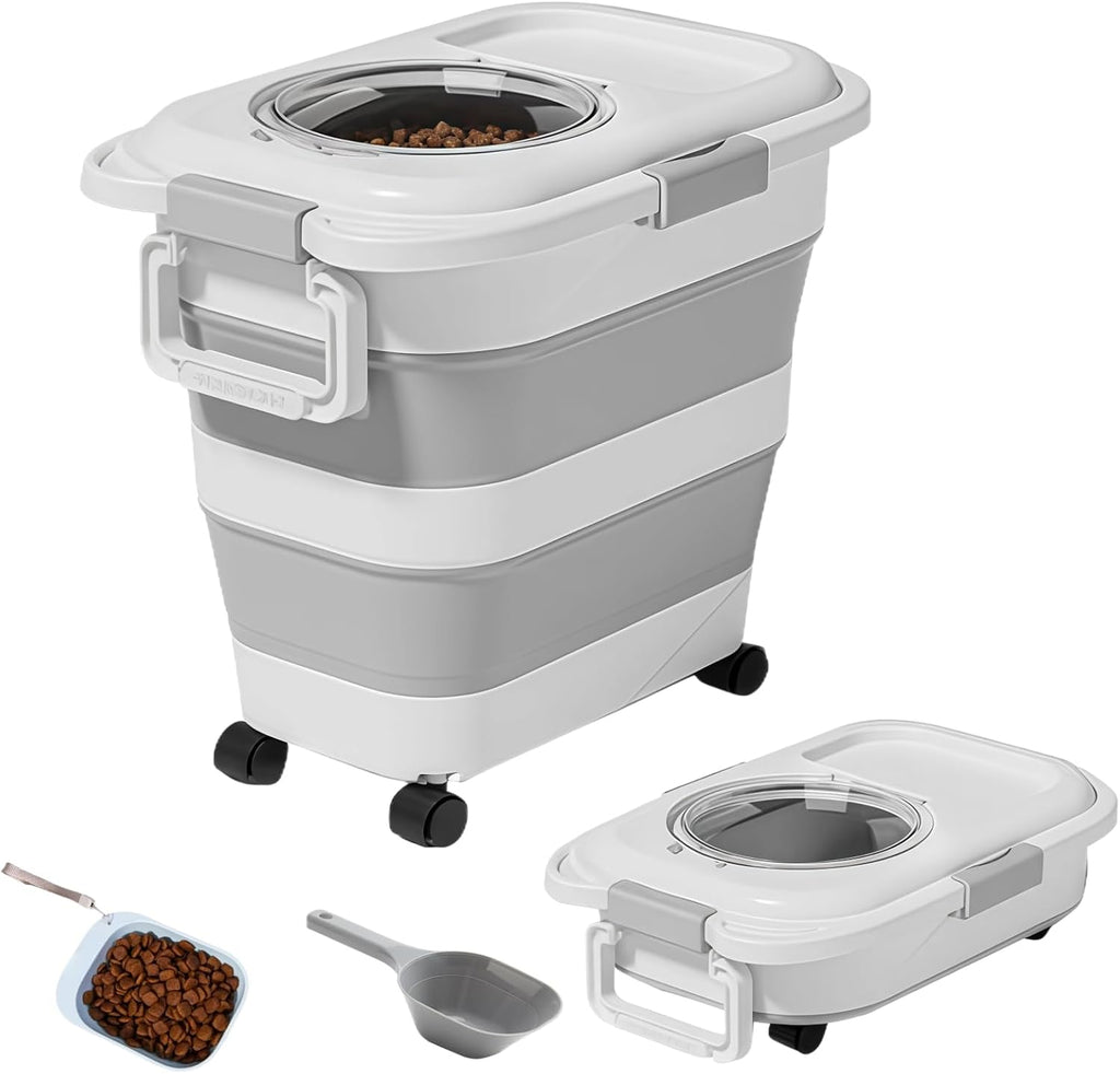 25–28 Lbs Airtight Collapsible Dog Food Storage Container with Wheels & Scoop – Foldable Pet Food Storage Container for Dog & Cat Food, Animal Food Storage, Dog Good Storage Container