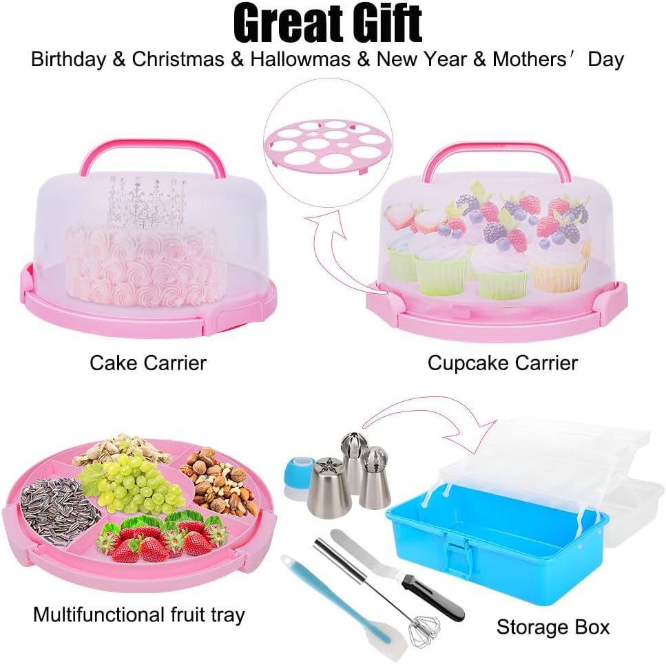 Cake Decorating Kit, 672 Pcs Cake Decorating Supplies With Cake Carrier Holder Springform Pan Sets 3-Layer Toolbox Organizer Icing Piping Nozzles Cake Rotating Turntabl Baking Supplies Set Tools