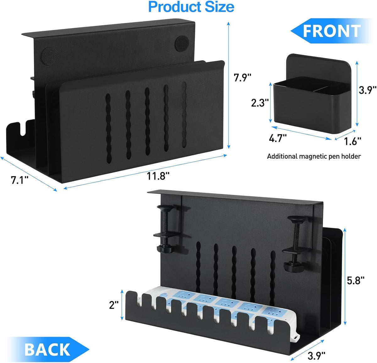 MAXECHO Desk Side Storage, Under Desk Laptop Mount, Table Side Hanging File Organizer, No Drill Clamp On Cable Management Tray, Laptop Holder with Magnetic Pen Holder for Office and Home, Load 22 Lbs