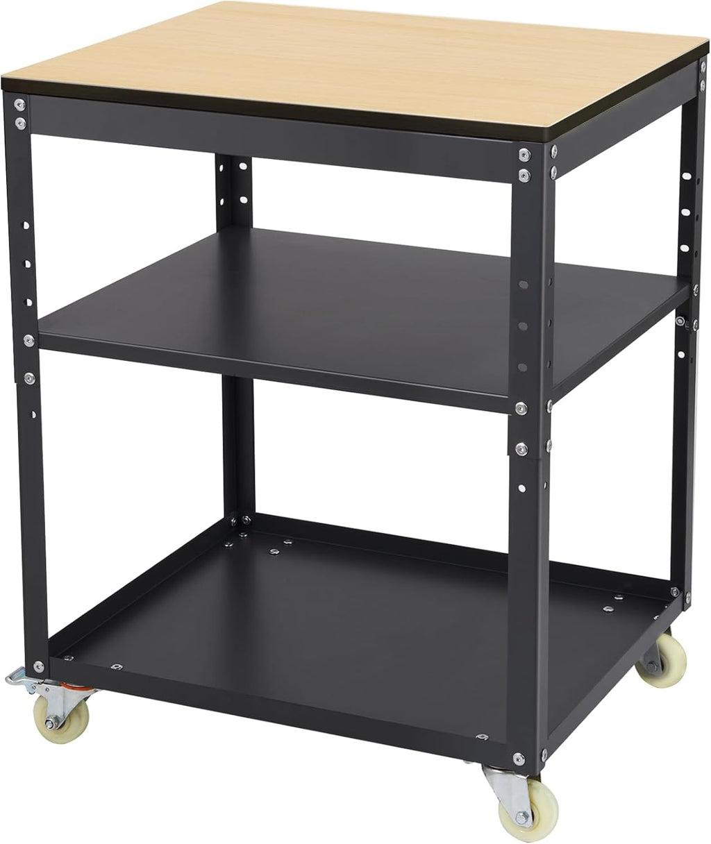 Adjustable Planer Stand with Wheels, Heavy Duty Planer Table for Miter Saw, Table Saw, and Power Tools, 500 lbs Capacity 3-Tier Steel Tool Stand with Storage Shelves for Workshop & Garage