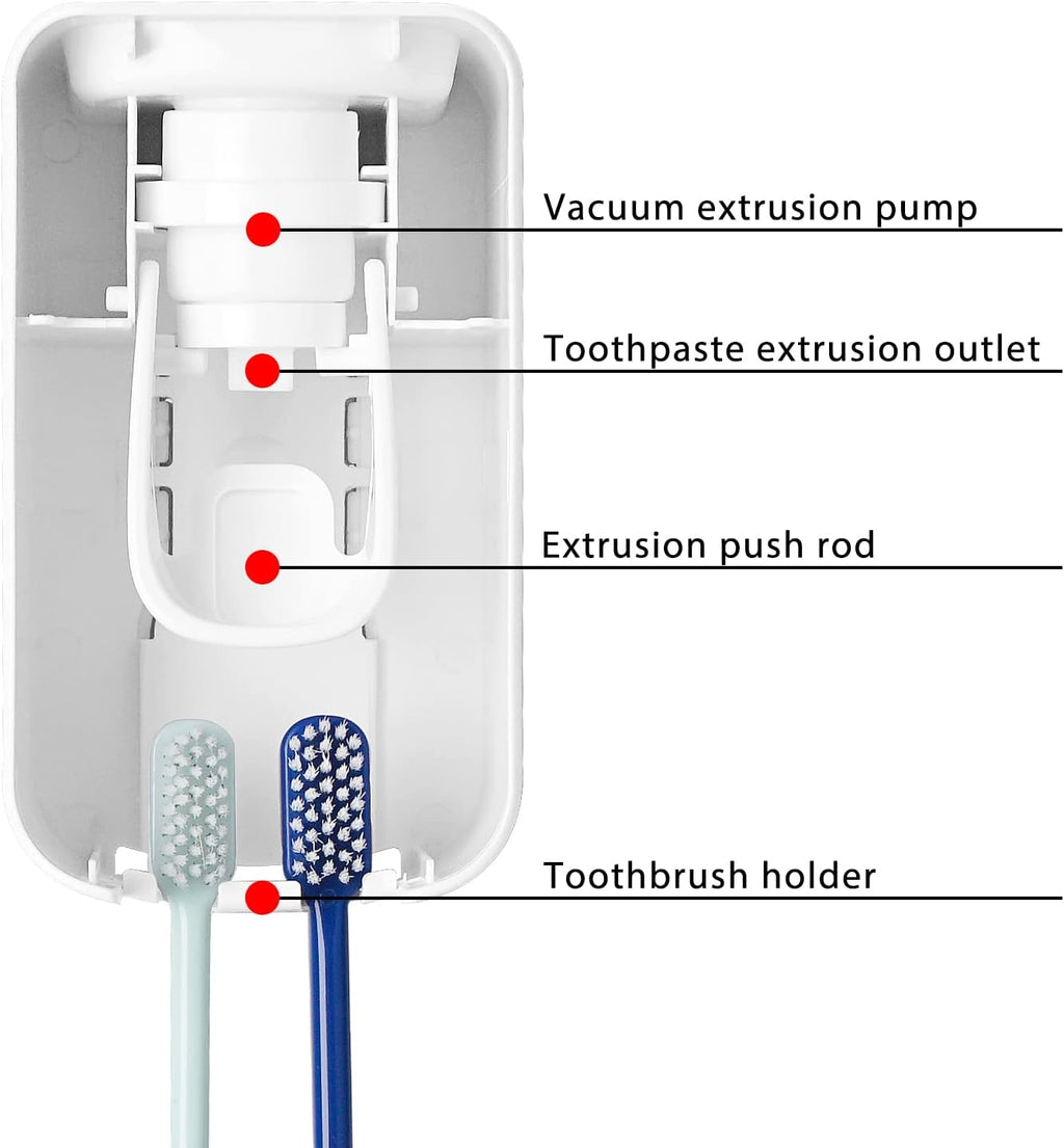 2 Slot Toothbrush Holder and Toothpaste Dispenser Wall Mounted, Automatic Toothpaste Squeezer, 2 in 1 Tooth Brush Toothpaste Organizer for Shower (Red 2Pack)