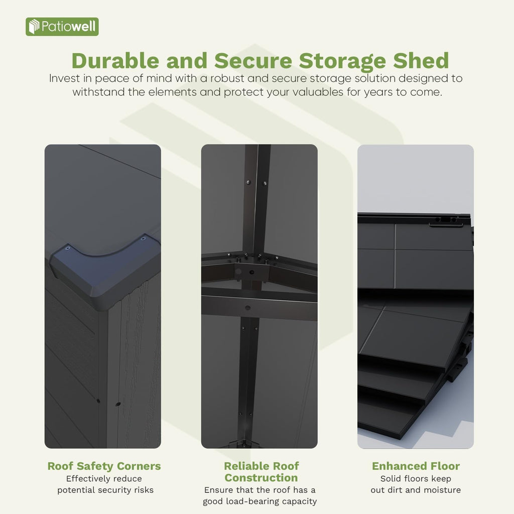 Patiowell 6 x 8 FT Plastic Outdoor Storage Shed with Floor - Weatherproof Resin Tool Shed, Lockable Door & 2 Windows, Easy Assembly for Garden, Backyard, Lawn Equipment (Dark Grey)