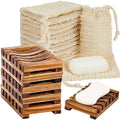 Umigy 40 Pcs Soap Bag Holder Kit, Sisal Mesh Bamboo Tray, Beige, Charcoal