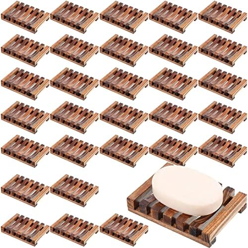 Skylety 30 Pieces Wooden Shower Soap Dish Bulk Soap Holder, Brown Color