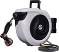 SUNPOW Retractable Garden Hose Reel 1/2 Inch x 33ft - Wall Mounted Lightweight Hose Reel with 3/4 Inch Brass Fittings & 10-Pattern Nozzle - Auto Rewind System, Any Length Lock, 180° Swivel Bracket