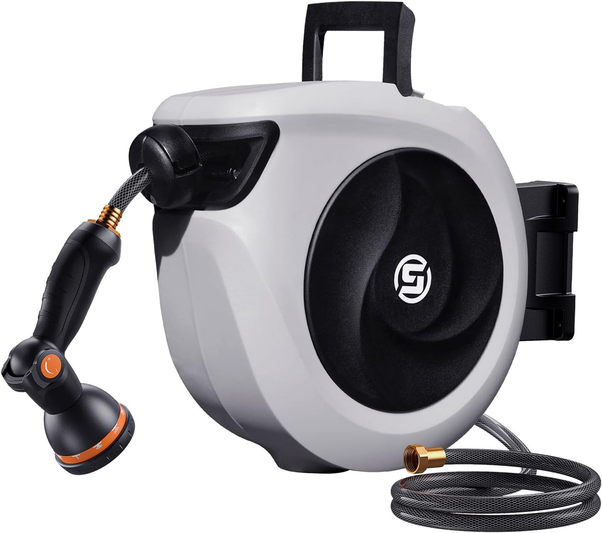 SUNPOW Retractable Garden Hose Reel 1/2 Inch x 33ft - Wall Mounted Lightweight Hose Reel with 3/4 Inch Brass Fittings & 10-Pattern Nozzle - Auto Rewind System, Any Length Lock, 180° Swivel Bracket