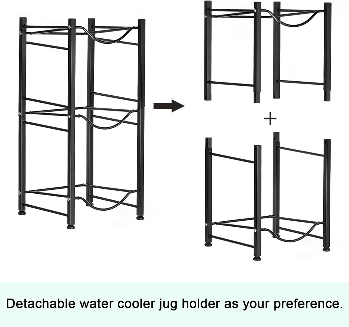 smusei 5 Gallon Water Bottle Holder 3 Tier Water Cooler Jug Rack Shelf Organizer Detachable Heavy Duty Kitchen Water Bottle Storage Rack for Home, Office, Black