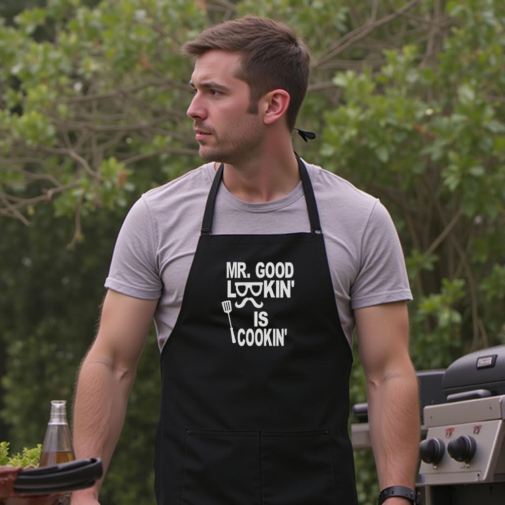 Personalized Chef Apron for Men, Custom Embroidered Design, Professional Kitchen Cooking BBQ Grilling for Dad, Decorated in USA