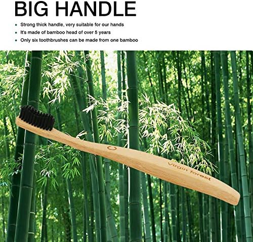Virgin Forest Bamboo Toothbrushes 6pk, Charcoal Bristles BPA Free Eco