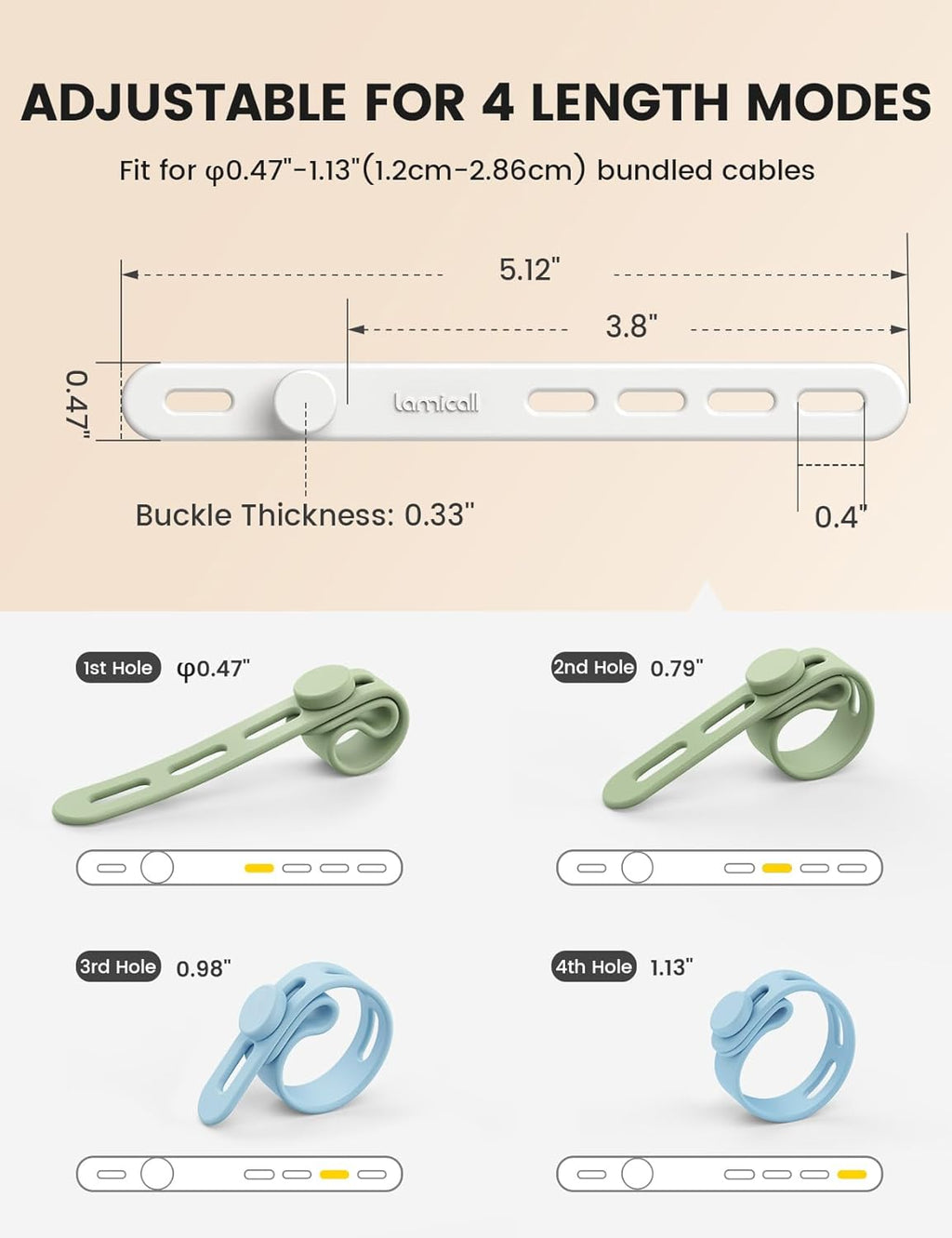 Lamicall 30Pack Silicone Cable Ties Cord Organizer, Multi Color Elastic Cable Management Wraps, Home Decor Organizer Ties Accessories for Phone Charger Electrical Cord, Chritsmas Travel Essentials