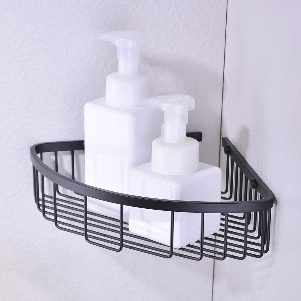 304 Stainless Steel Shower Caddy Corner Basket Shelf Bathroom Organizer Wall Mounted Storage, Matte Black Plated Finish Heavy Duty