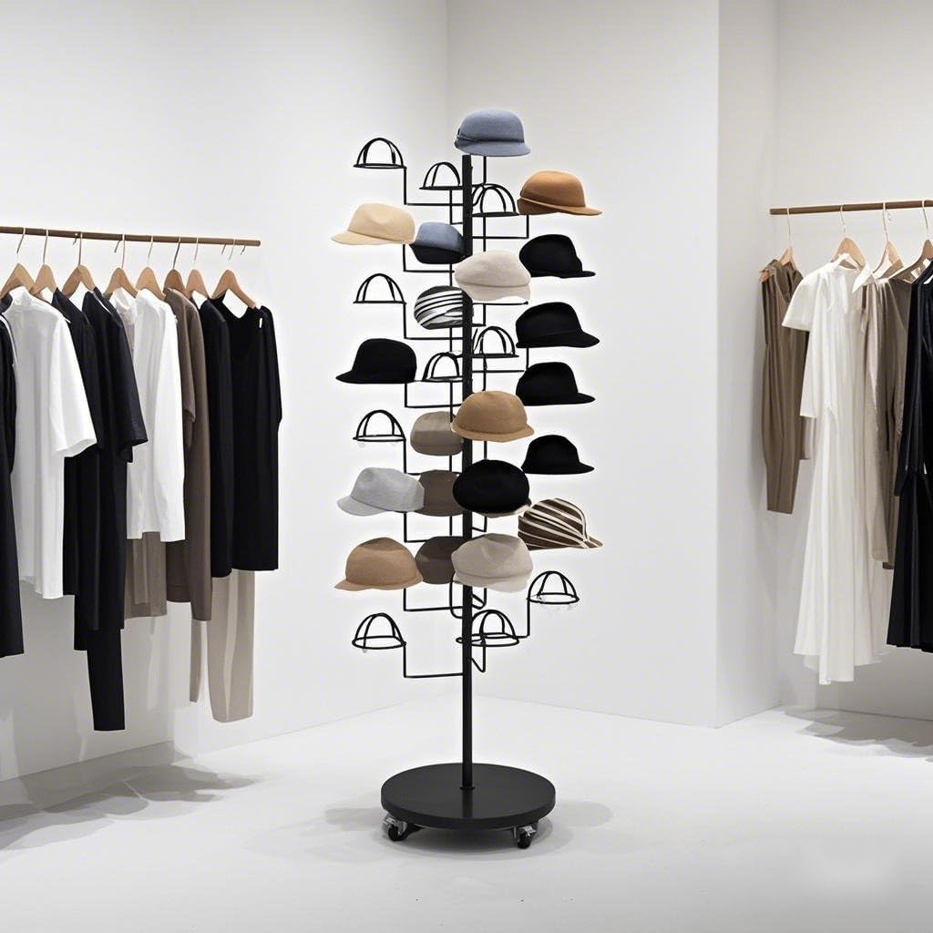 Hat Rack Stand, Metal Hats Display Stand, Standing Hat Rack, Hat Tree Stand with 30 Circular Hooks, Ball Cap Storage Organizer Rack for Stores/Home(Black)