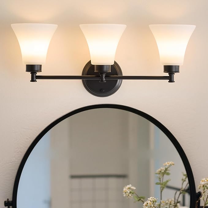 LOUSACE 3 Light Bathroom Vanity Light Matte Black Bathroom Lighting Fixtures