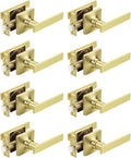 Mengico 8 Pack Passage Door Levers Gold Finish, No-Locking Keyless Square Door
