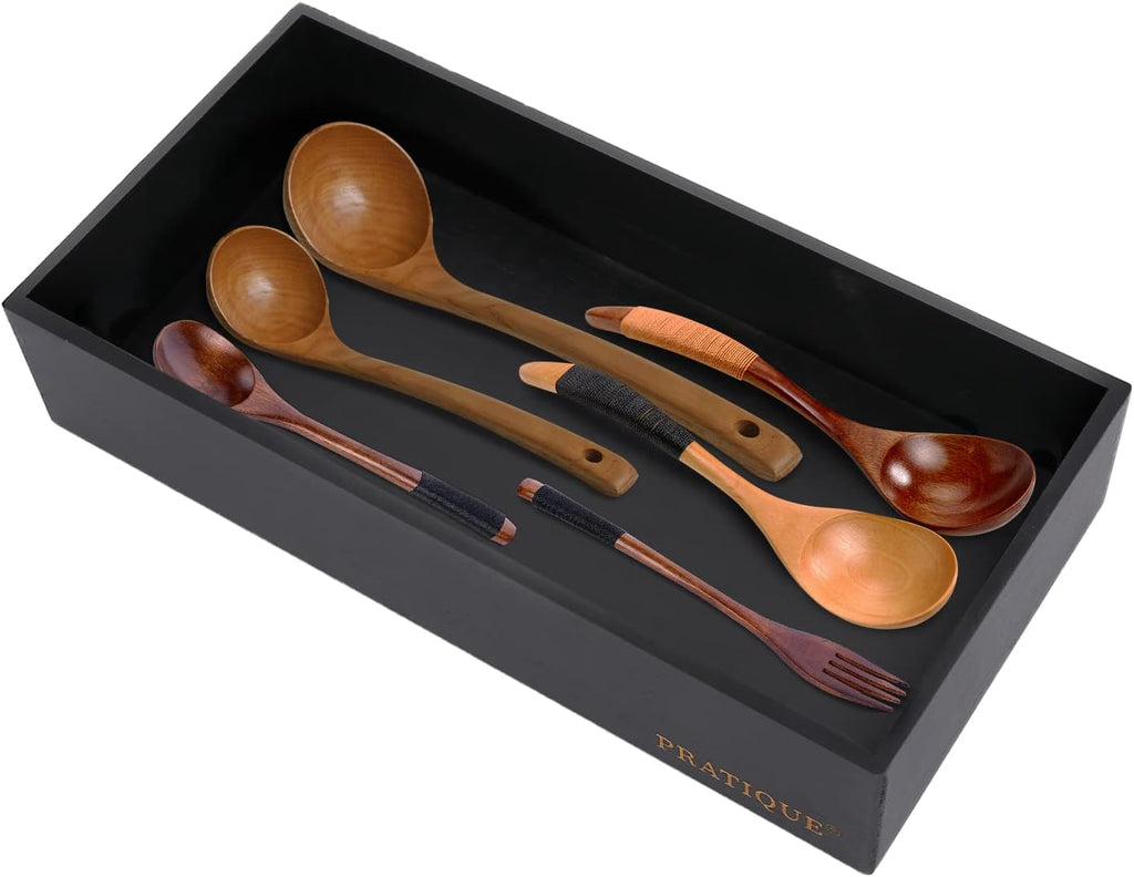 Bamboo Drawer Organizer - Kitchen Utensil Organizer Silverware Tray Cutlery Holder，Office Desk Supplies and Accessories,12 * 5.9 * 2.6,Black