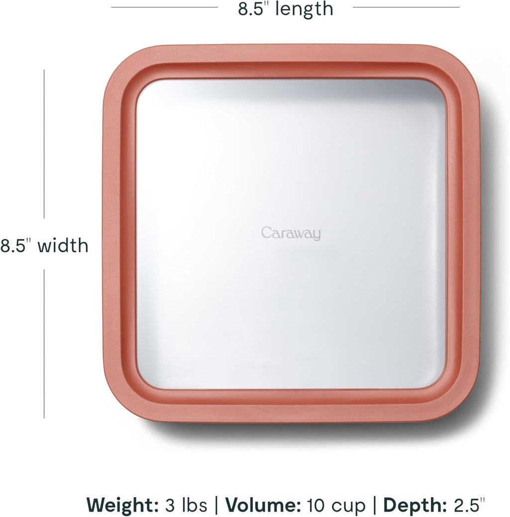 Caraway 2pc Glass Food Storage Set - 10 Cup Food Containers (2) - Ceramic Coated - Non Toxic, Non Stick Lunch Box with Lids. Dishwasher, Oven, & Microwave Safe - Perracotta