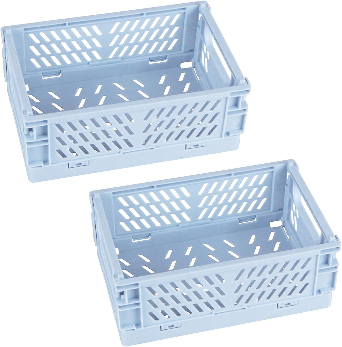 Tixill 2-Pack Mini Foldable Plastic Baskets for Organizing and Storage, Collapsible Storage Crate for Home Kitchen Bedroom Bathroom Office (9.8x6.5x3.8, Blue)