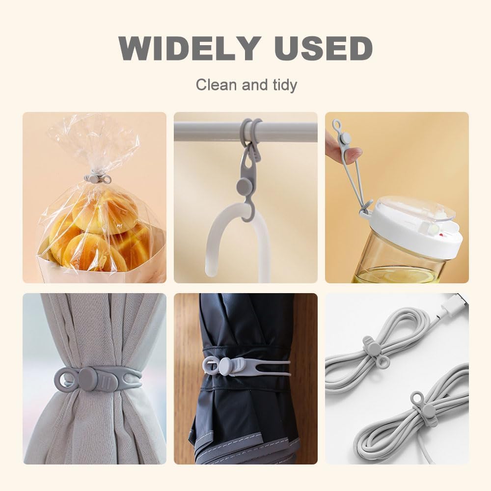 Data Cable Organizer, Silicone Cable Ties Reusable - Elastic Cord Organizer for Electronics, Adjustable Wire Ties for Cable Management,Computer Wires,Phone Charger,Earphone,Home Office (Gray, 5PCS)