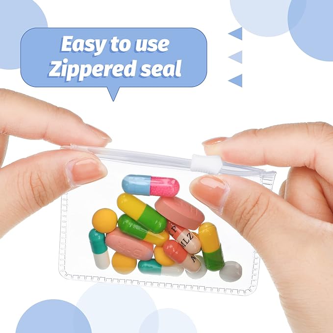 Nuanchu 24 Pieces Pill Pouches Bags Set Reusable Zippered Pill Baggies Clear Plastic Self Sealing Travel Medicine Organizer Storage with Slide Lock for Medicine and Small Items