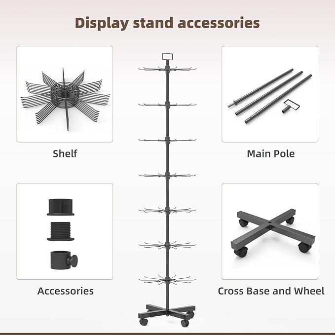 YEOOE Retail Display Racks 7 Tier Spinning Display Stand, Movable Shop Spinner