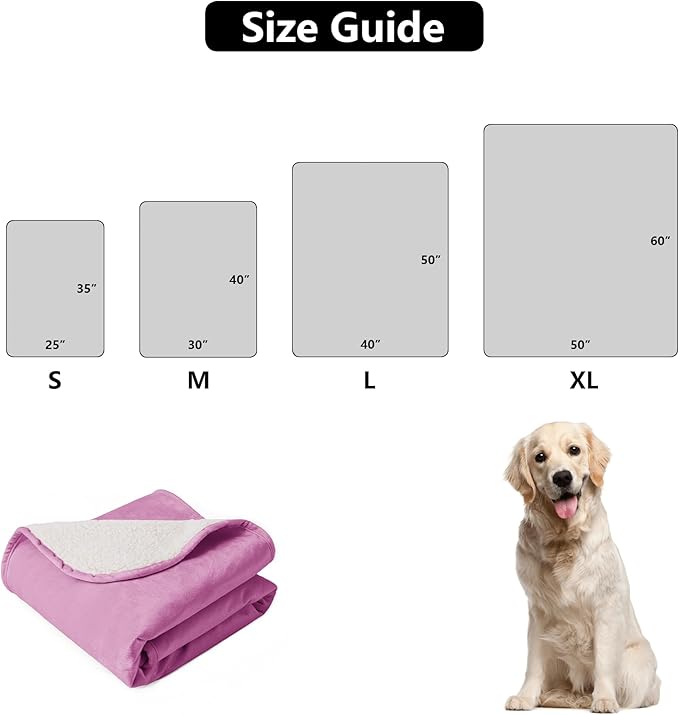 Bigbeer Waterproof Dog Blankets for Large Dogs, Washable Pet Blanket for Indoor Cats, Plush Sherpa Puppy Throw Furniture Protector for Bed Couch Sofa(40"x50",L,Purple)