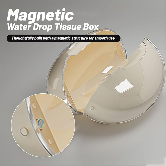 Modern Tissue Box Cover for Home and Office – Magnetic Lid Oval Tissue Holder, Inside Dimensions 8.07" × 5.91" × 3.44", Decorative Clear Double-Layer Plastic, Luxe Home Decor (White)