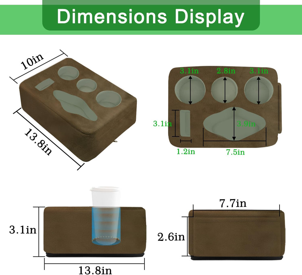 Couch Bed Cup Holder Pillow, Nisdoing 5 Hole Couch Drink Holder! Keep Drinks Hand Side and KeepTemp, Prevent Spills and Use Anywhere.Cup Holder for Couch, Bed,Camping,RV,Car,Beach.Brown
