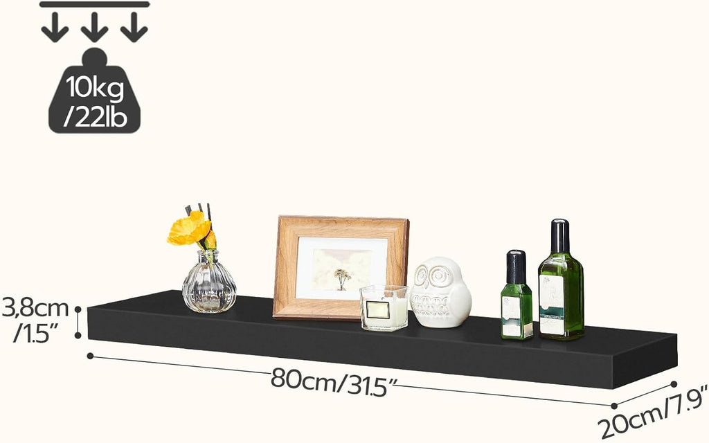 HOOBRO Floating Shelves for Wall, Wall Mounted Shelf Set of 2, 31.5" Hanging Shelf with Invisible Brackets, for Wall in Bathroom, Bedroom, Toilet, Kitchen, Living Room, Office, Black BK80BJP201