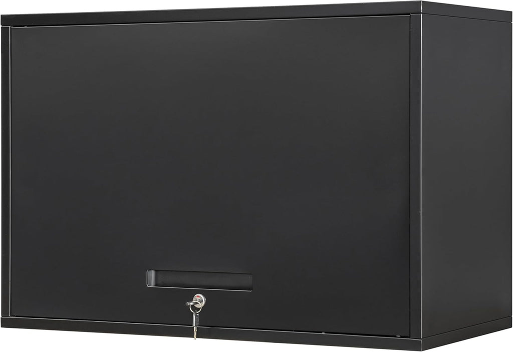 Yizosh Metal Garage Wall Cabinet with Doors and Shelves, Wall Mounted Metal Storage Cabinet, Floating Garage Tool Cabinet for Garage, Basement, Kitchen, Warehouse (Black, 21.6" H)