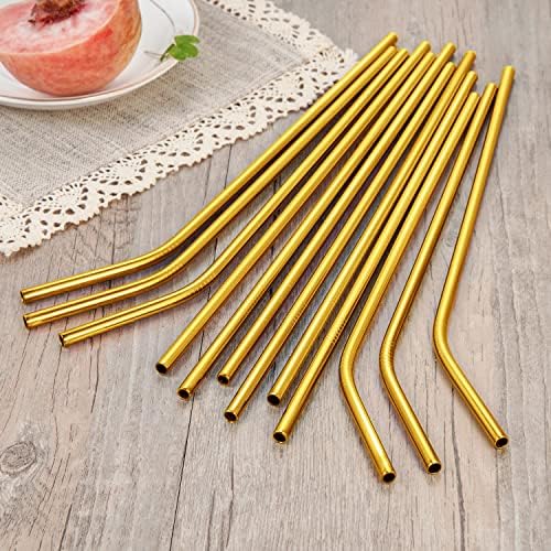 20 Pcs Gold Reusable Stainless Steel Straws,10.5" & 8.5" Reusable Drinking Straws with 20 Silicone Tips 5 Straw Brushes 1 Travel Case,Eco Friendly Extra Long Metal Straw for 20 24 30 oz Tumbler