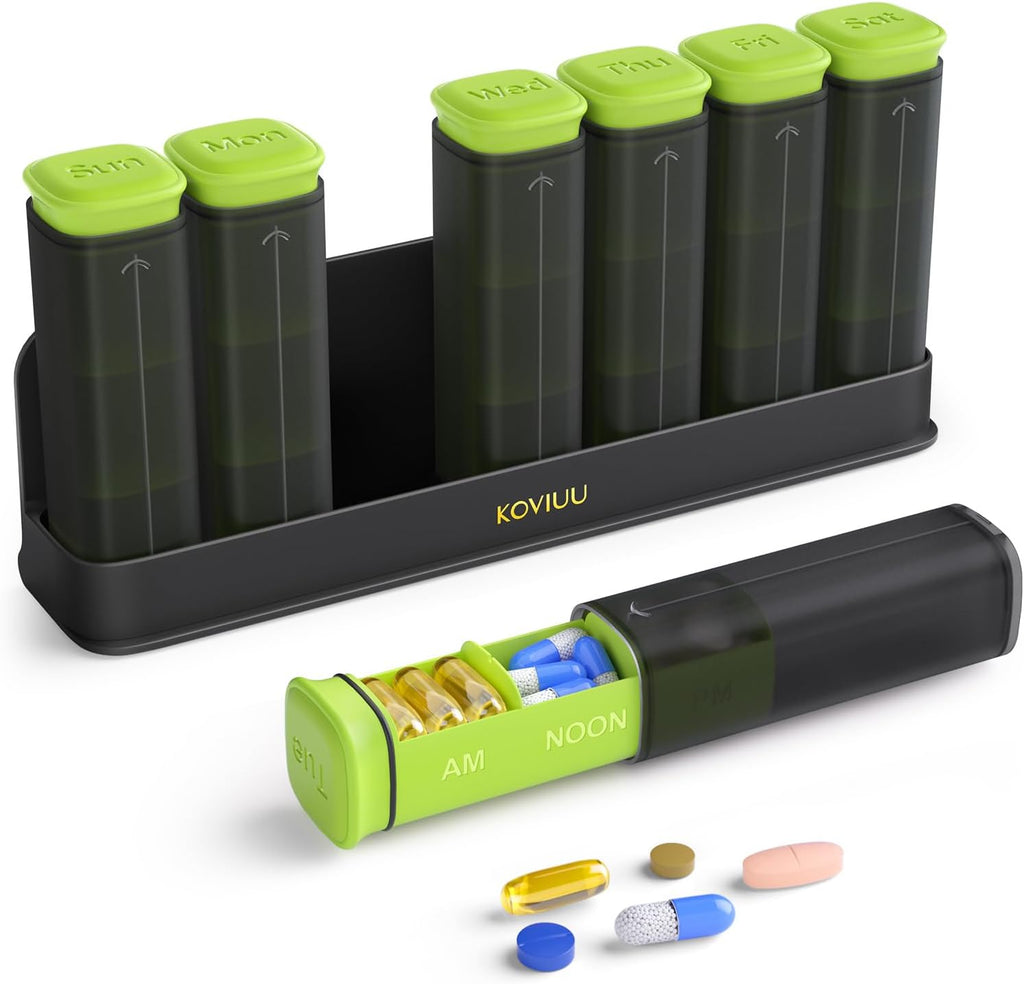 Weekly Pill Organizer 3X a Day, Detachable Pill Box 7 Day, Large 3 Times Daily Pill Case, Travel Pill Container Holder, Week Medication Dispenser Pillbox for Vitamin Supplement Medicine, Green