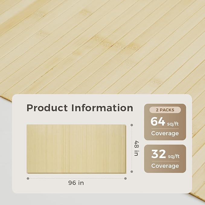 OUZUGIE 2 Pack 96x48 Inch Natural Bamboo Wall Panel – Raw Pole Wrap Paneling