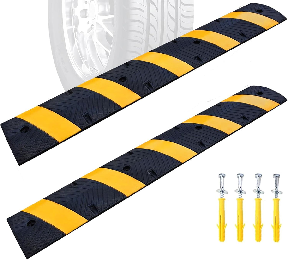 BESEA 6Feet Rubber Speed Bump, 72" x 12" x 2" Heavy Duty Speed Bump Cable Protector Ramp for Driveway, Road Parking, Garage, Parking Lot, Warehouse(2 Packs)