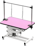 Hydraulic Dog Pet Grooming Table, 42 Inch Heavy Duty Z Lift Structure Professional Dog Grooming Table Suitable for Large Dogs at Home with Adjustable Overhead Arms, Clamps and 2 Grooming Noose, Pink